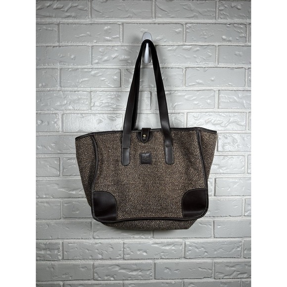 Izod Handbags - IZOD Brown Tweed Tote Bag Faux Leather Trim‎ Large Shoulder Bag